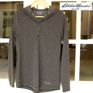 Eddie Bauer Hoodie Pullover top, Black & Gray stripped, Size S